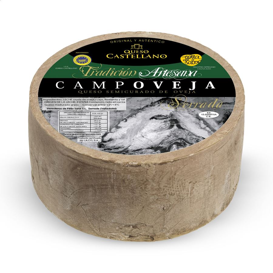 Campoveja - Queso de oveja de leche cruda semicurado IGP Queso Castellano 3Kg aprox, 1ud