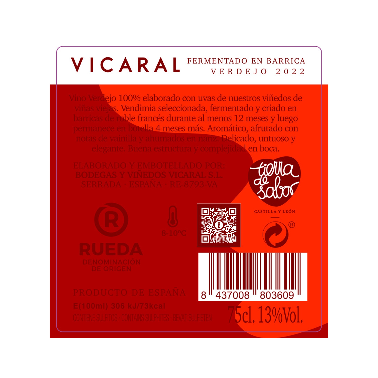 Bodegas y Viñedos Vicaral - Vino blanco D.O. Rueda 75cl, 6uds