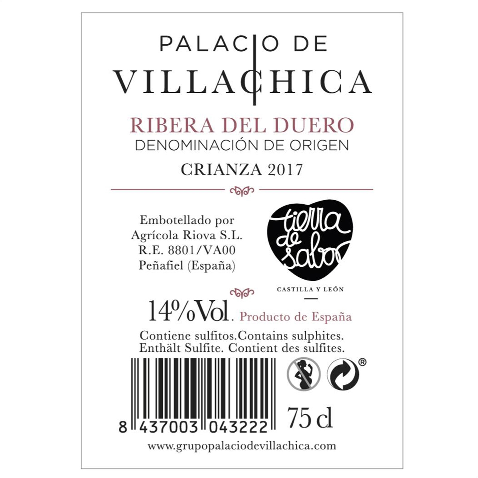Palacio de Villachica - Vino tinto crianza D.O. Ribera del Duero 75cl, 3uds
