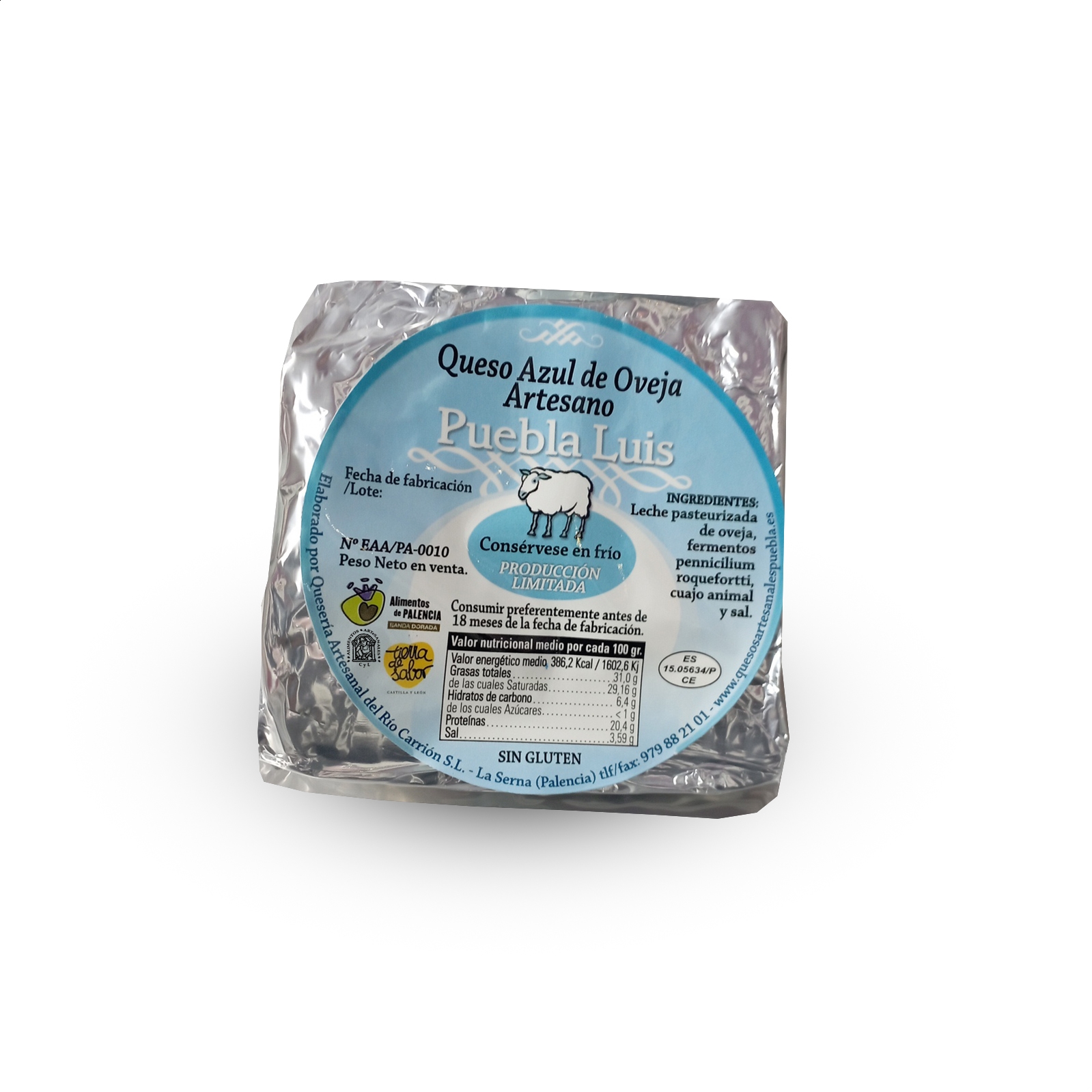 Puebla Luis - Cuña de queso azul de oveja de leche pasteurizada 500g aprox, 4uds