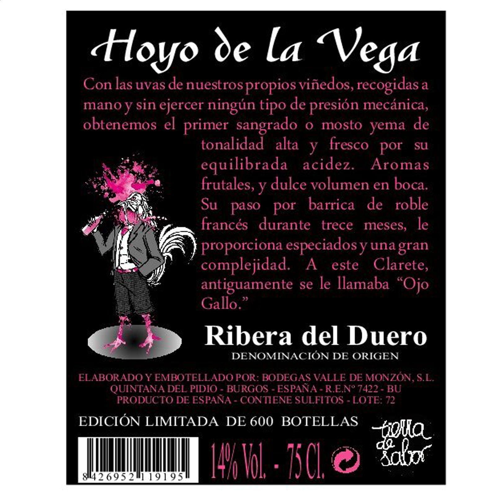 Bodegas Valle de Monzón - Vino rosado edición limitada Hoyo de la Vega D.O. Ribera Del Duero 75cl, 6uds