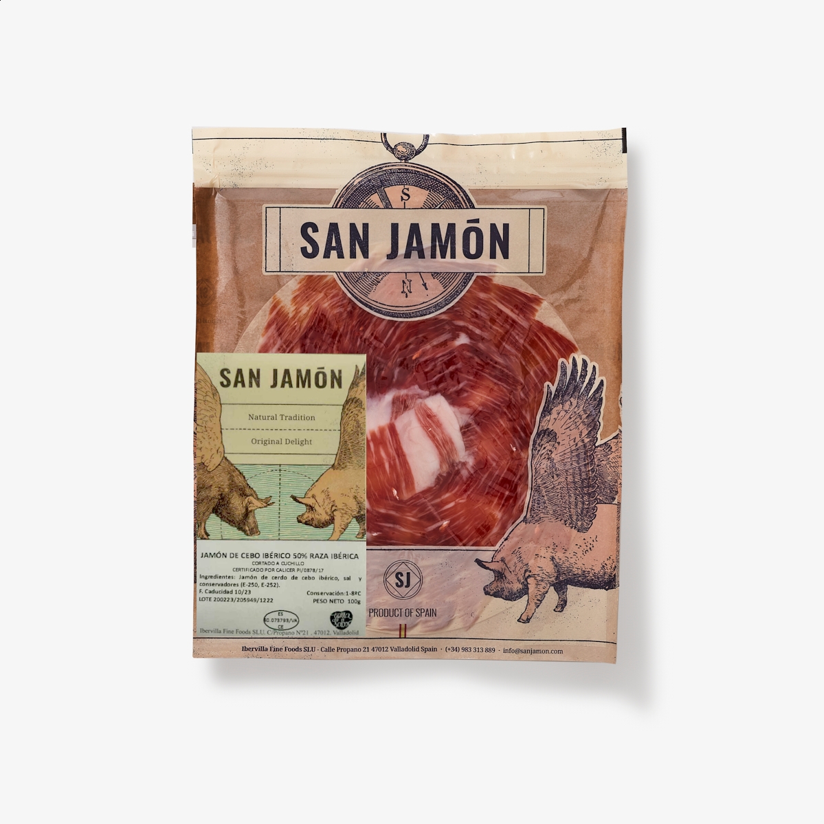 San Jamón - Jamón de cebo ibérico 50% raza ibérica cortado a cuchillo 100g, 5uds