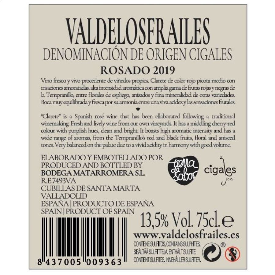 Valdelosfrailes Rosado - Vino rosado joven D.O. Cigales 75cl, 6uds