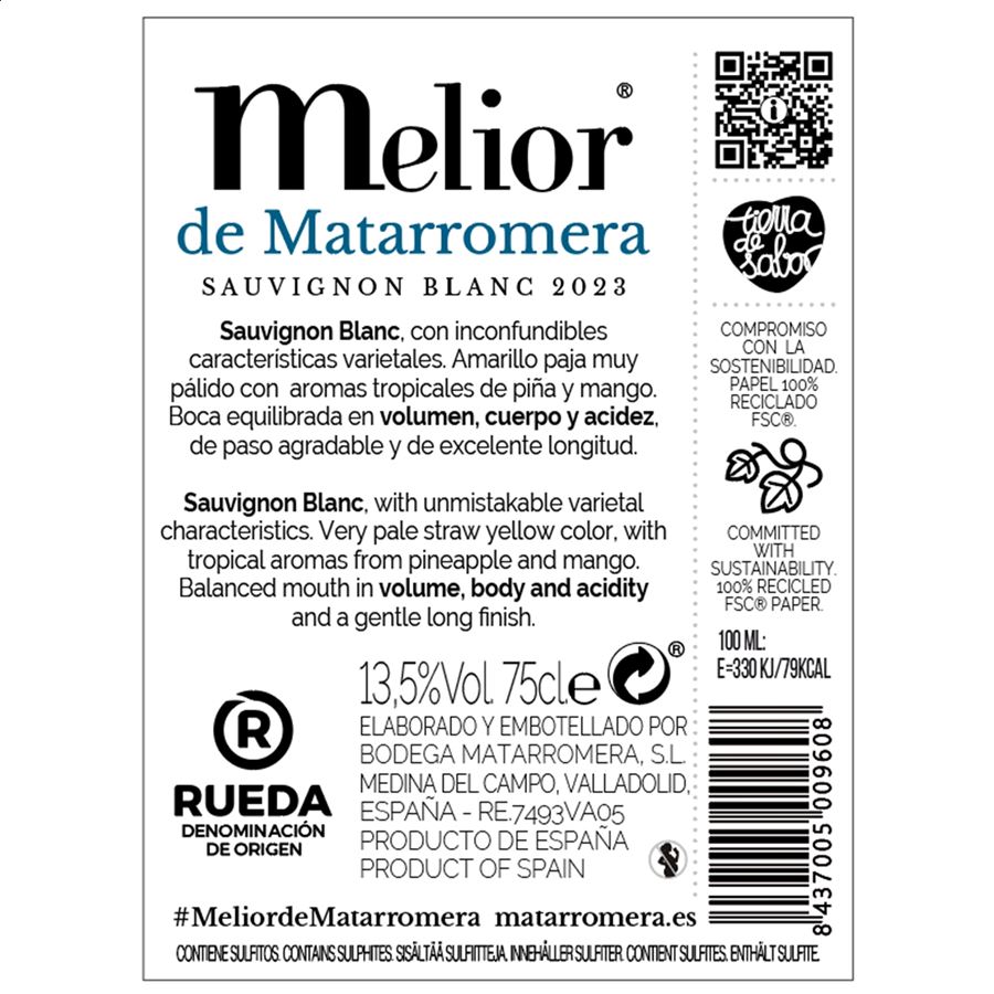 Melior Sauvignon - Vino blanco joven D.O. Rueda 75cl, 6uds