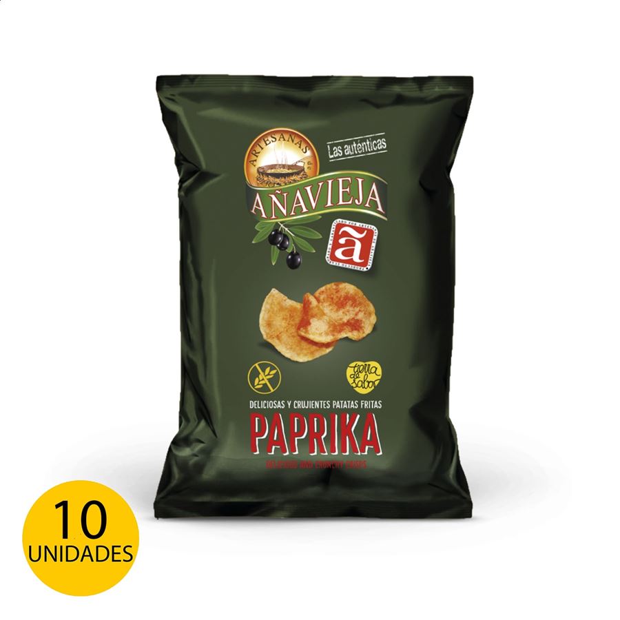 Aperitivos de Añavieja - Patatas fritas en Aceite de Oliva sabor paprika 150g, 10uds