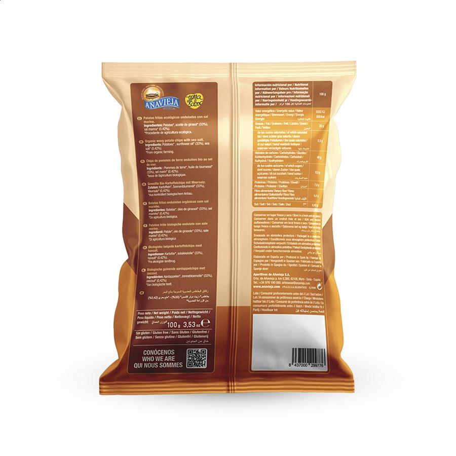 Aperitivos de Añavieja - Patatas ecológicas onduladas fritas en aceite de girasol 125g, 11uds