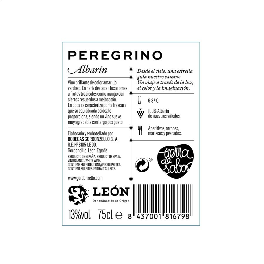 Peregrino Albarín - Vino blanco albarín D.O. León, 12uds