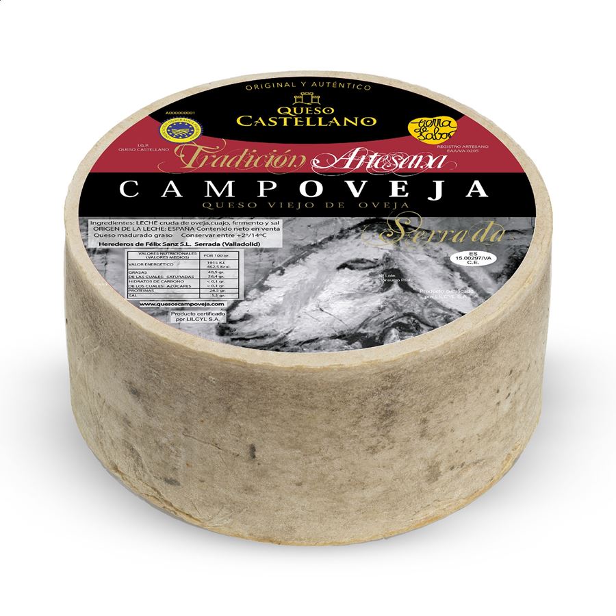 Campoveja - Queso de oveja de leche cruda viejo IGP queso Castellano 2,7Kg aprox, 1ud