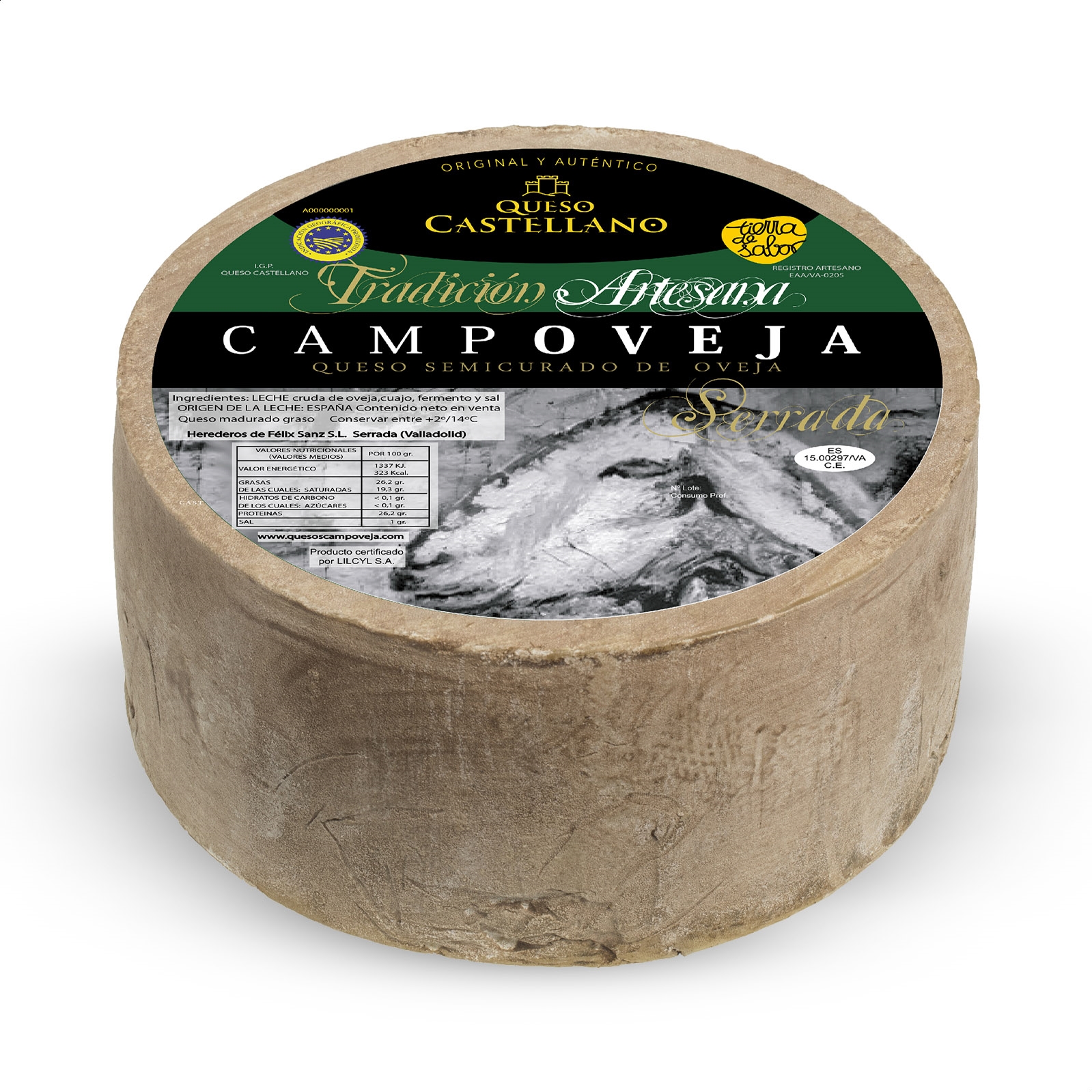 Campoveja - Queso semicurado y Queso viejo IGP Queso Castellano de 1Kg, 2 uds