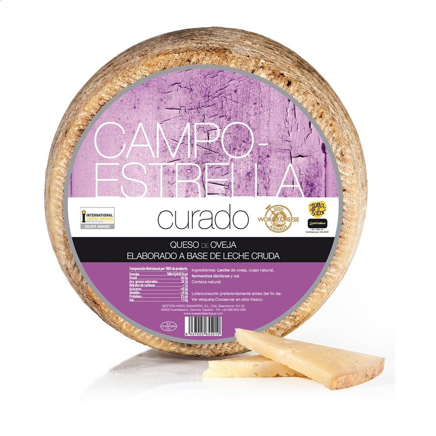 Campoestrella - Queso de Oveja de leche cruda curado Queso Castellano 1Kg, 1ud