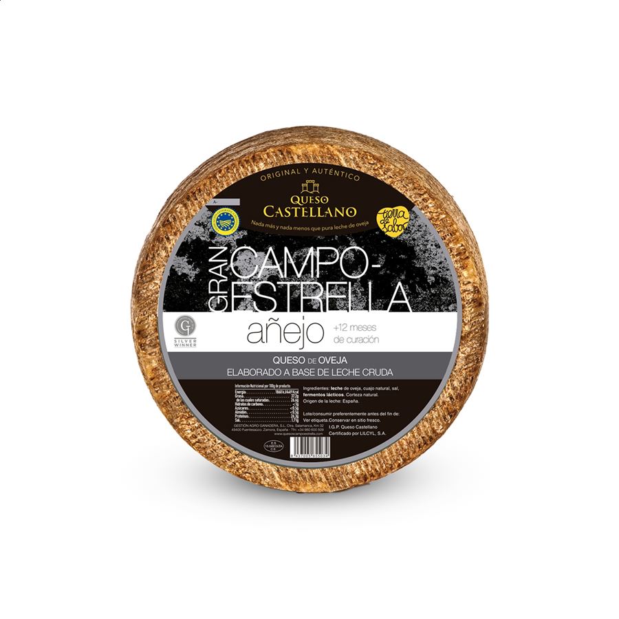 Campoestrella - Queso de oveja de leche cruda añejo IGP Queso Castellano 2,9Kg, 1ud