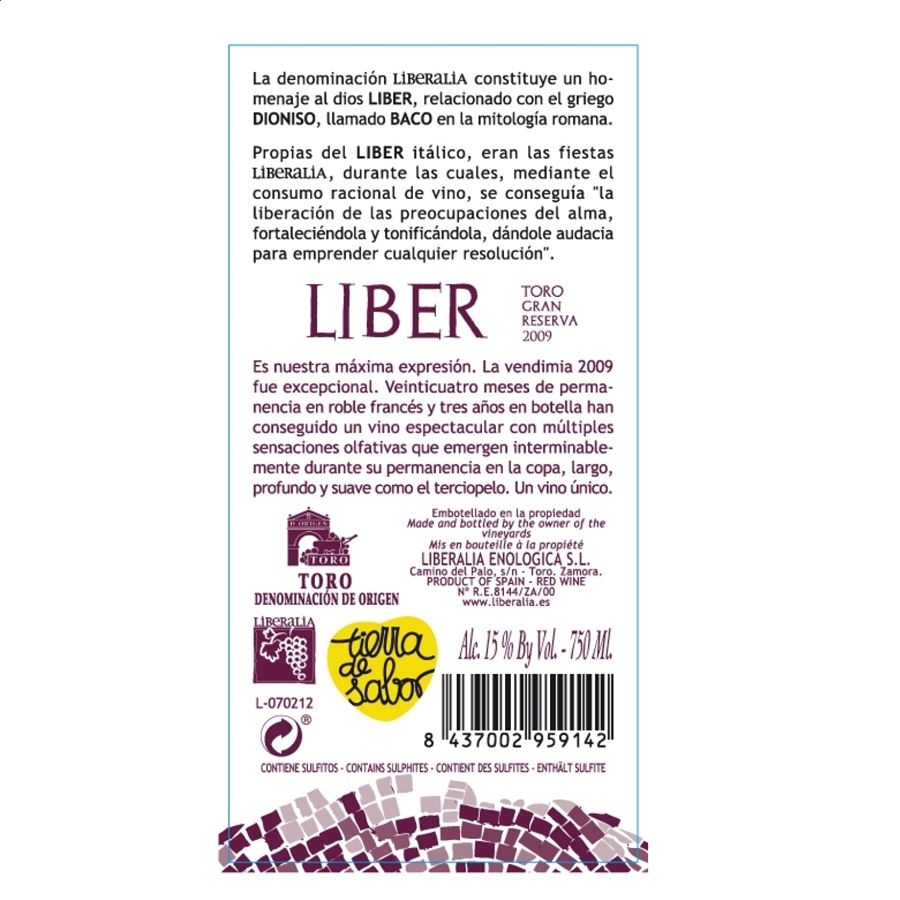 Liberalia Liber - Vino tinto gran reserva D.O. Toro 75Cl 6uds