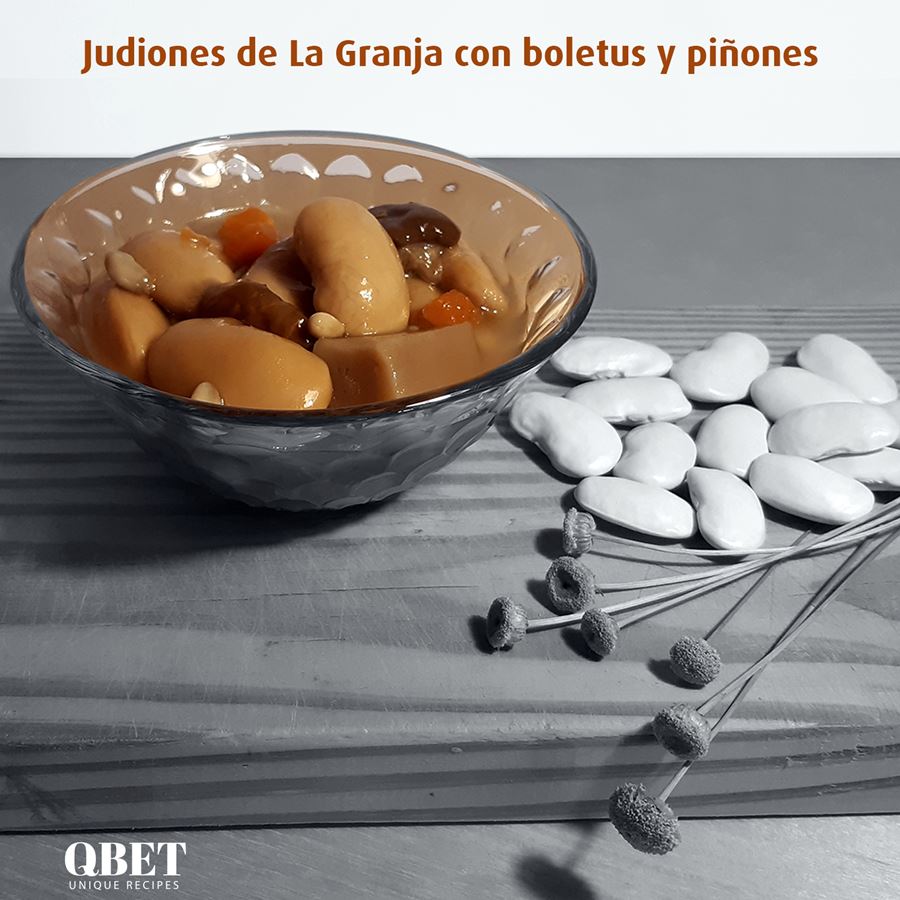 Qbet Unique Recipes - Judiones de La Granja con boletus - 6uds en tarro de 370g
