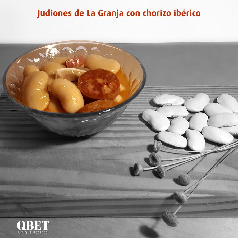 Qbet Unique Recipes - Judiones de La Granja con chorizo receta tradicional - 6uds en tarro de 370g