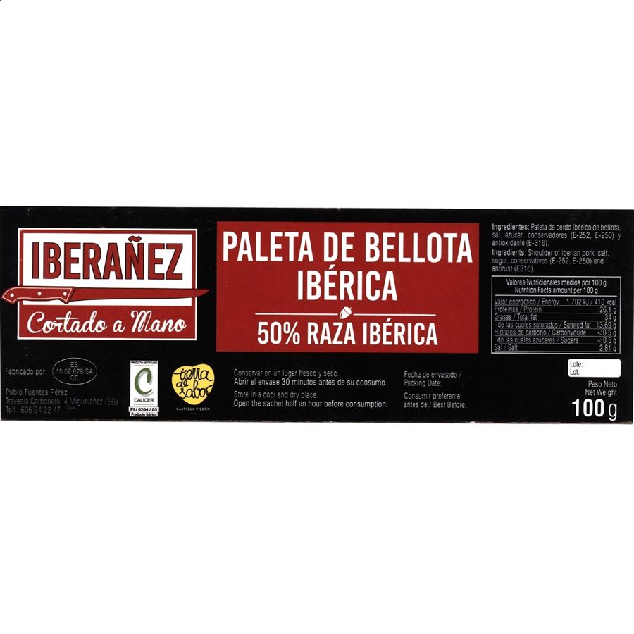 Iberañez - Paleta de bellota 50% ibérica cortada a mano 100g, 10uds