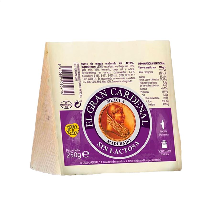 El Gran Cardenal - Cuña de queso mezcla de leche pasteurizada sin lactosa 250g, 4uds