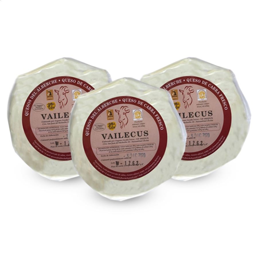 Vailecus - Queso de cabra de leche pasteurizada fresco 0,5kg, 3uds