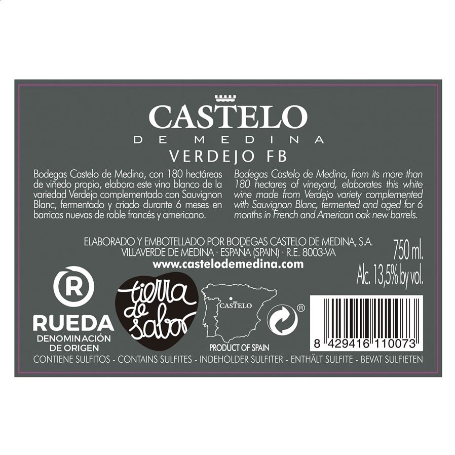 Castelo de Medina - Vino blanco fermentado en barrica D.O. Rueda 75cl, 3uds