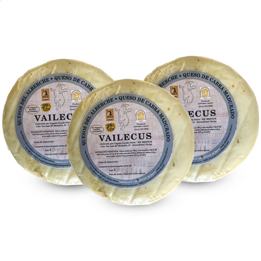 Vailecus - Queso de cabra de leche pasteurizada semicurado natural 1,5Kg, 3uds