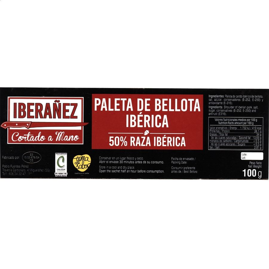 Iberañez - Paleta de bellota 50% ibérica cortada a mano 100g, 20uds
