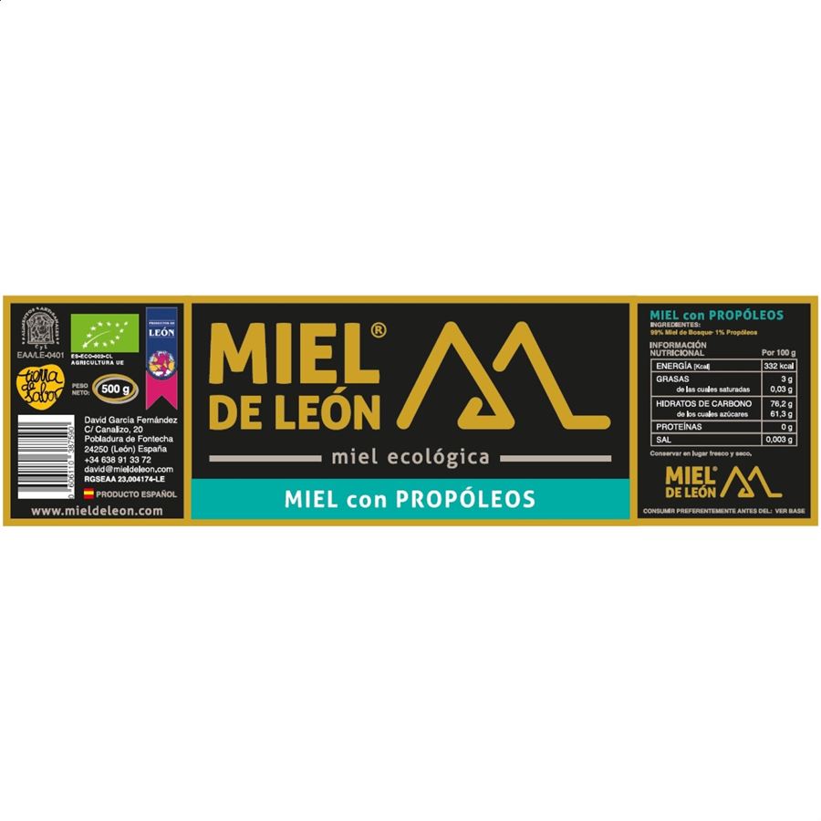 Miel de León - Miel con propóleos, 4uds de 500g