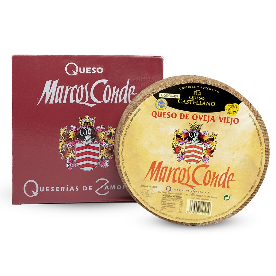 Marcos Conde - Queso de oveja viejo de leche pasteurizada IGP Queso Castellano 3,3Kg aprox, 1ud