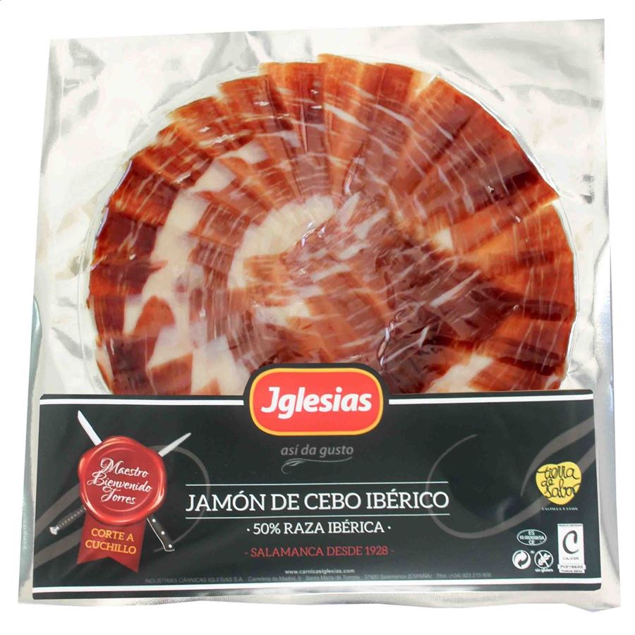 Iglesias - Lote Jamón y lomo, productos de cebo ibérico 50% raza ibérica, cortado a cuchillo 20uds