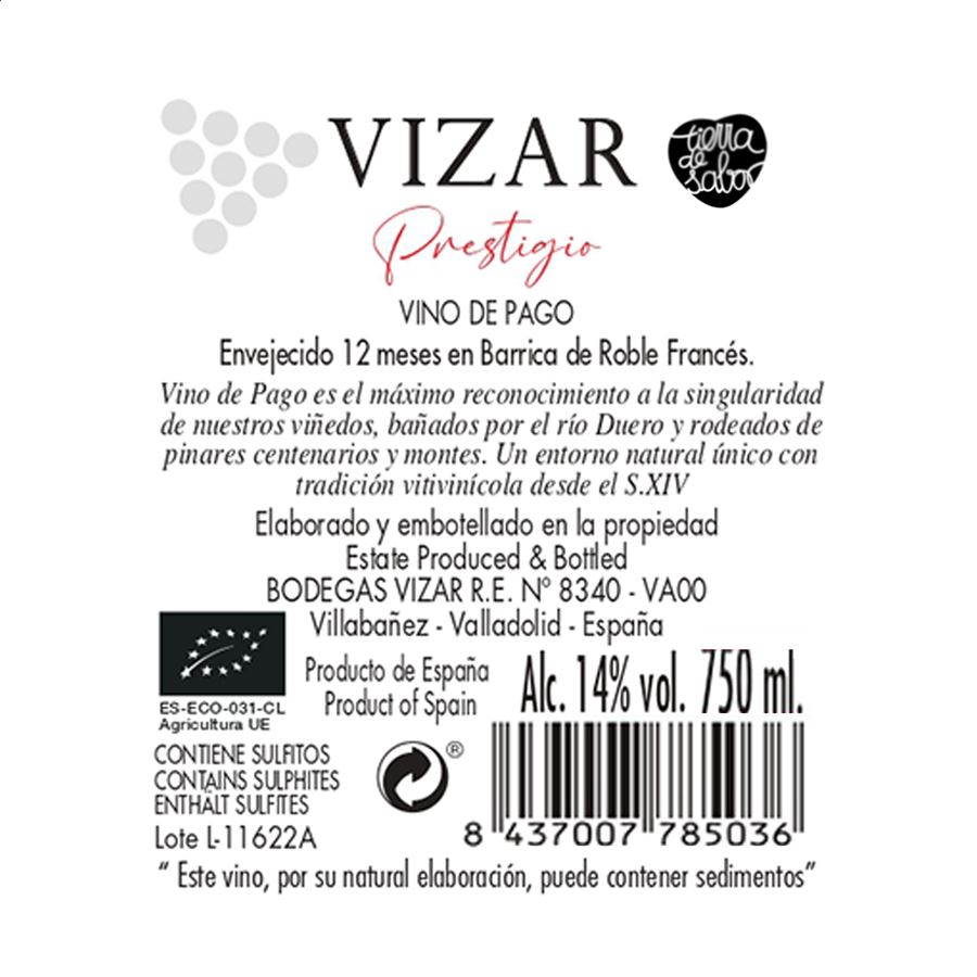 Bodegas Vizar - Vino tinto Prestigio ecológico IGP Vino de la Tierra de Castilla y León 75cl, 6uds