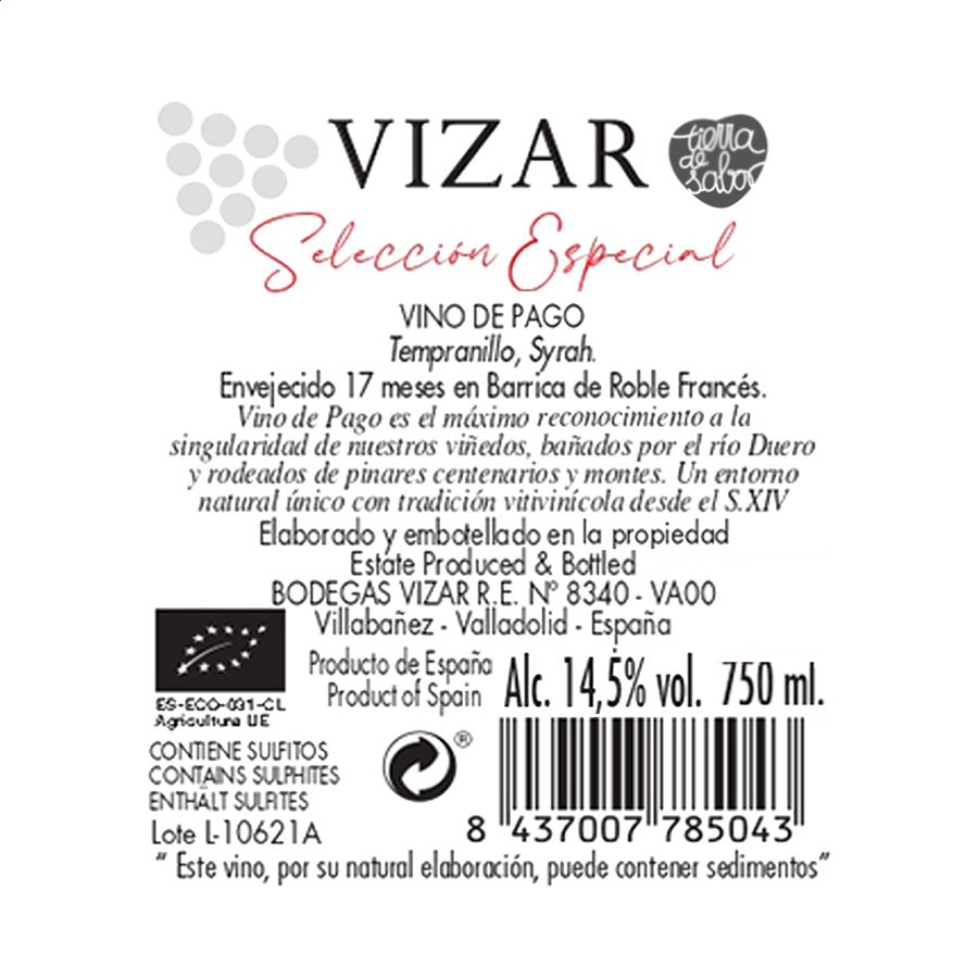 Bodegas Vizar - Vino tinto selección especial ecológico IGP Vino de la Tierra de Castilla y León 75cl, 3uds