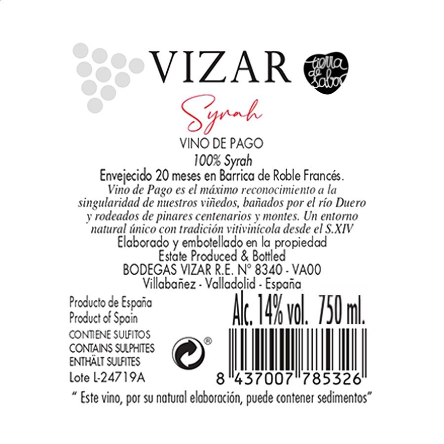 Bodegas Vizar - Vino tinto Syrah ecológico IGP Vino de la Tierra de Castilla y León 75cl, 1ud