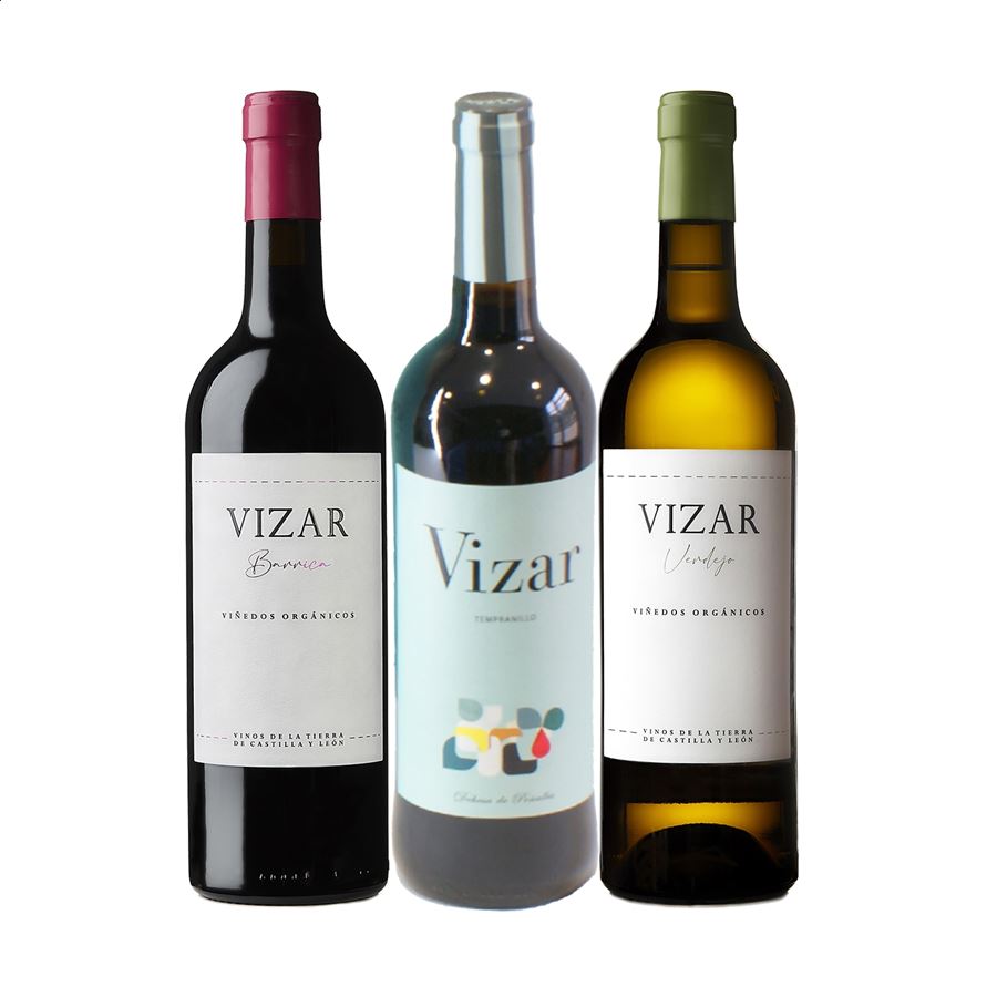 Bodegas Vizar - Lote de vino tinto y blanco ecológico IGP Vino de la Tierra de Castilla y León 75cl, 3uds
