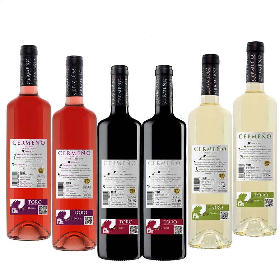 Bodegas Covitoro - Lote Cermeños de vino tinto, rosado y blanco D.O.Toro 75cl, 6uds