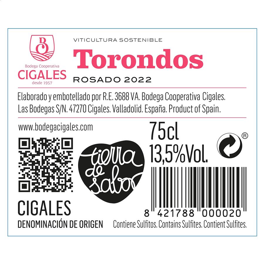 Bodega Cooperativa Cigales - Torondos rosado D.O. Cigales, 75cl 6uds