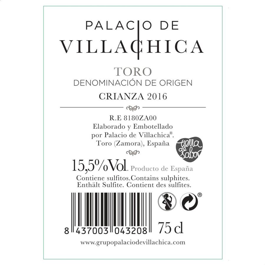 Palacio de Villachica - Vino tinto crianza D.O. Toro 75cl, 3uds