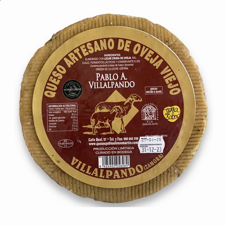 Quesos Pablo A. Villalpando - Queso artesano de oveja Viejo de 3,1 a 3,3Kg, 1ud