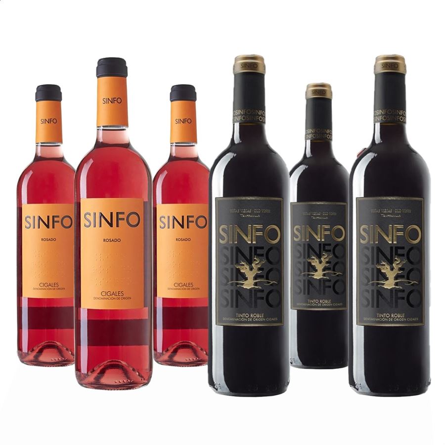 Bodegas Sinforiano - Lote de vinos Sinfo tinto roble y rosado D.O. Cigales, 75cl 6uds