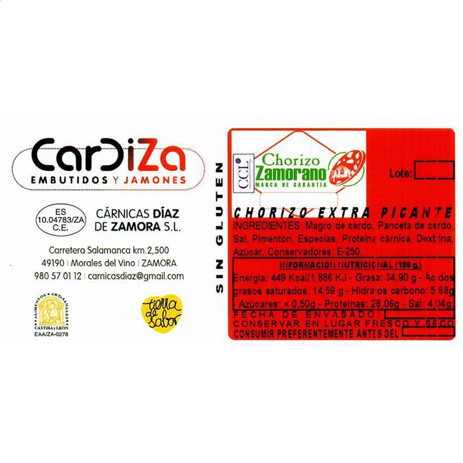 Cardiza - Chorizo Zamorano extra picante 450g aprox, 4uds