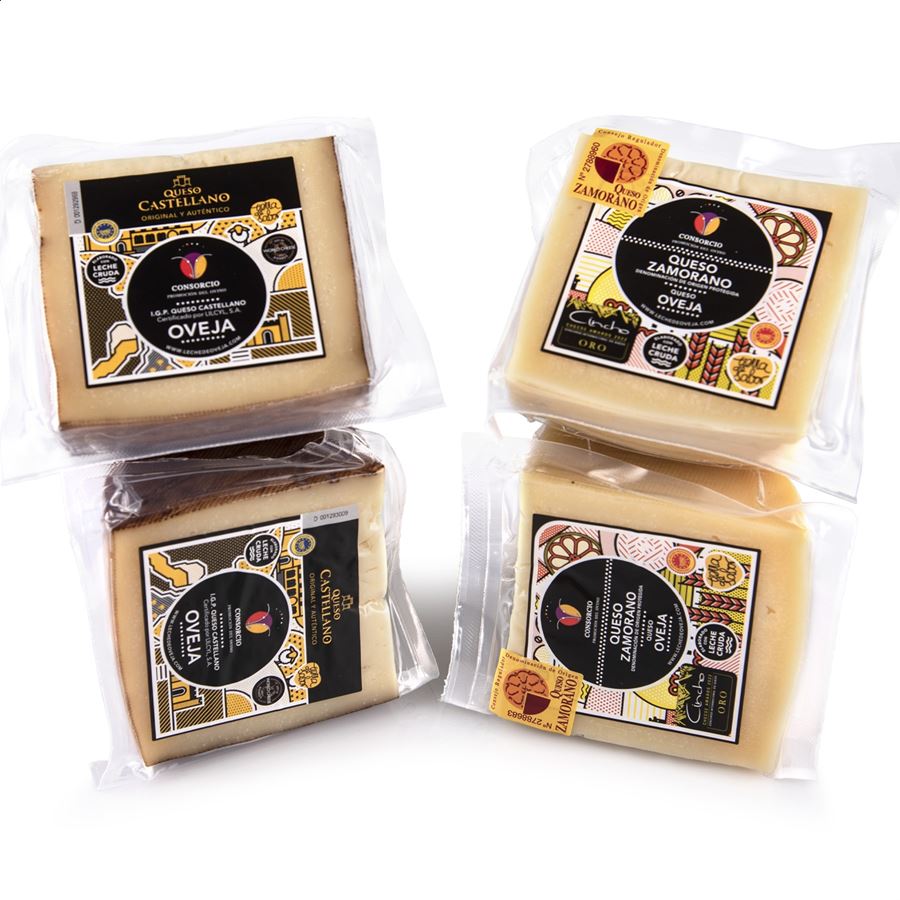 Consorcio - Cuñas de quesos Castellano y Zamorano de leche cruda de oveja 750g, 4uds
