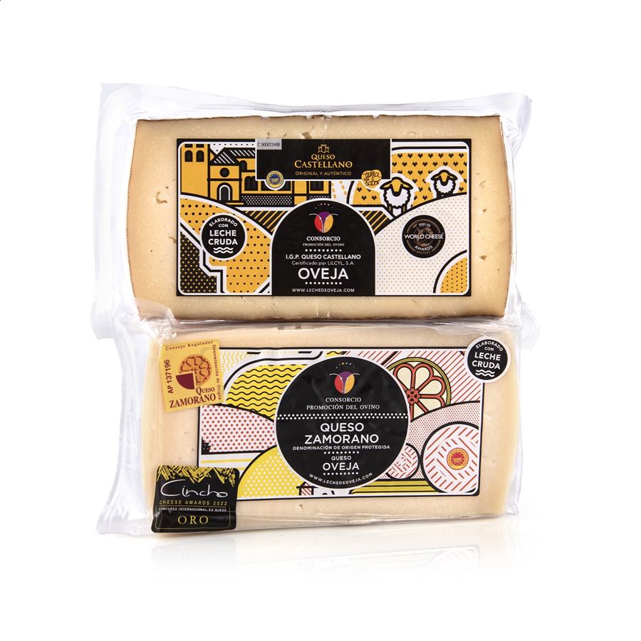 Consorcio - Medios de queso Castellano y Zamorano de leche cruda de oveja 1,5Kg, 2uds