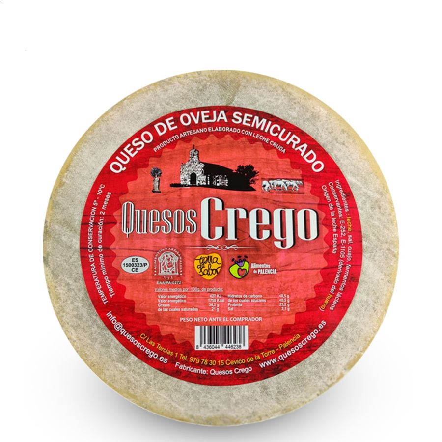Quesos Crego - Queso de oveja semicurado de leche cruda 3,2Kg, 1ud