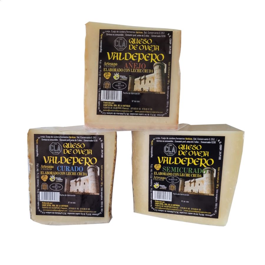 Valdepero - Lote de 3 cuñas de queso distintas maduraciones 700g, 3uds