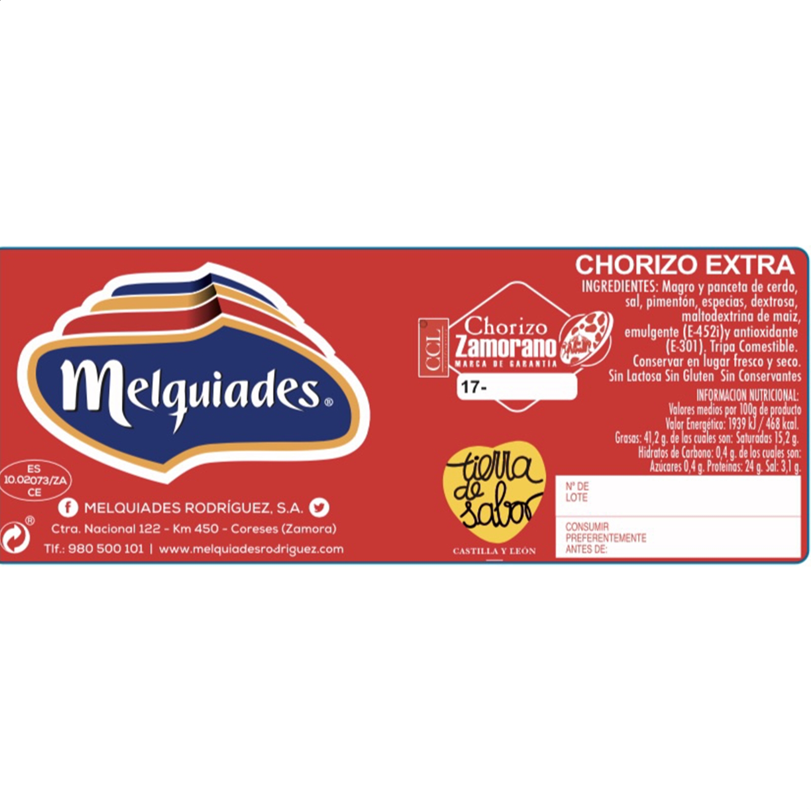Melquiades - Chorizo Zamorano dulce extra en sarta 500g, 5uds