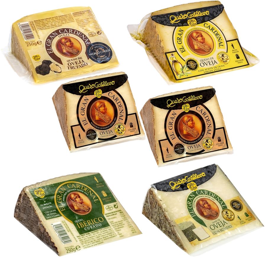El Gran Cardenal - Estuche de madera de cuñas de quesos variadas 250g, 9uds