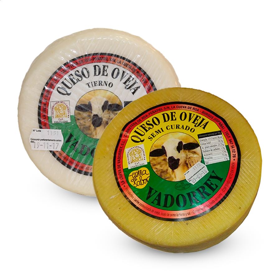 Vadorrey - Lote de queso oveja tierno y semicurado de leche pasteurizada, 2uds