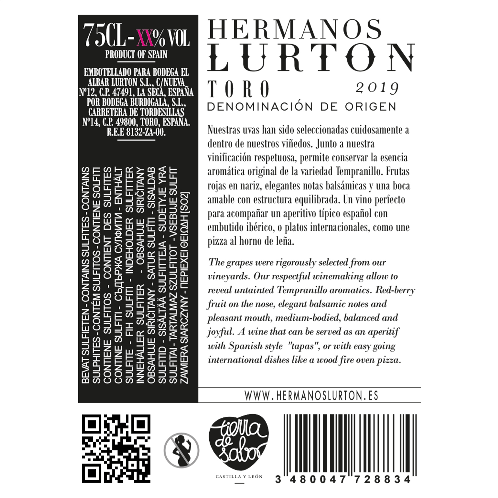Bodegas Campo Elíseo - Vino tinto Hermanos Lurton Tempranillo D.O. Toro 75cl, 6uds