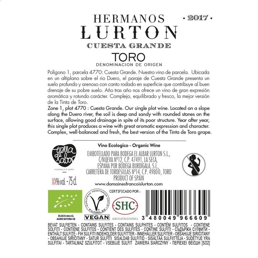 Bodegas Campo Elíseo - Vino tinto Hermanos Lurton Cuesta Grande D.O. Toro 75cl, 3uds