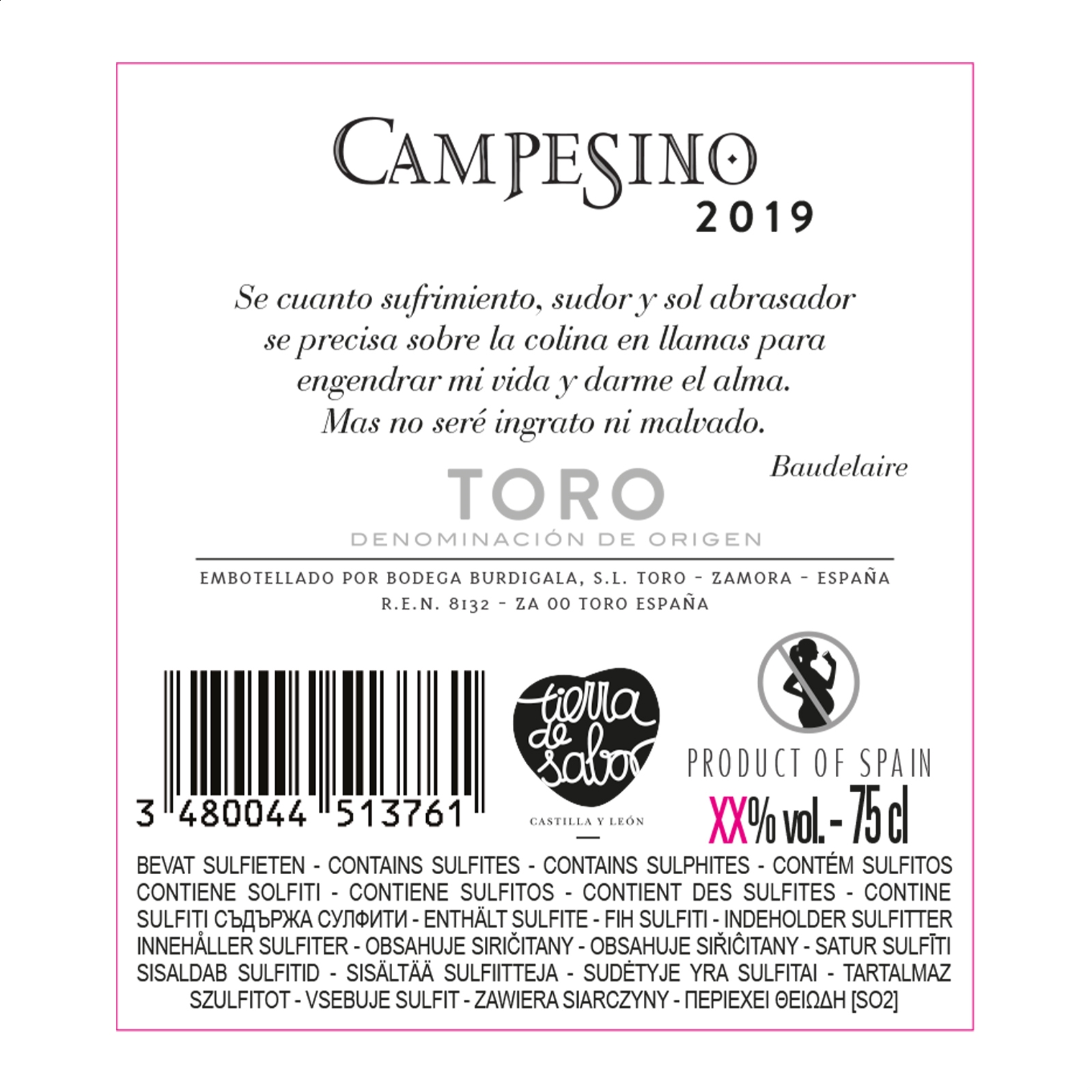 Bodegas Campo Elíseo - Campesino vino tinto D.O. Toro 75cl, 6uds