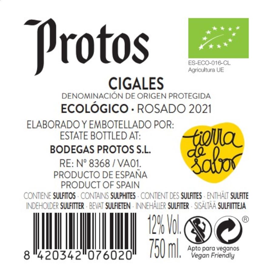 Bodegas Protos - Vino Rosé ecológico D.O. Cigales 75cl, 6ud
