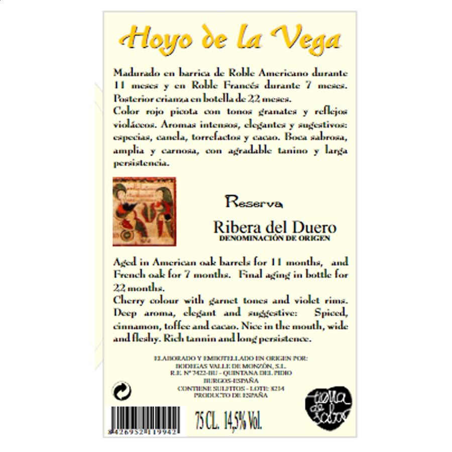 Bodegas Valle de Monzón - Vino tinto Reserva Hoyo de la Vega D.O. Ribera Del Duero 75cl, 3uds
