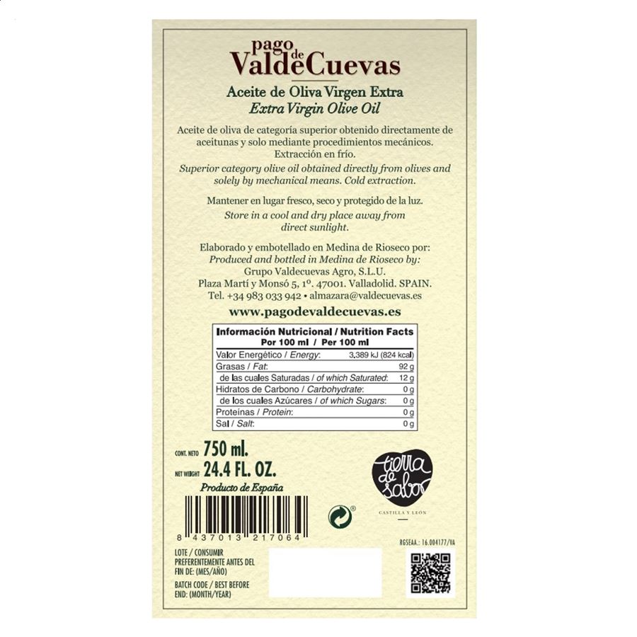 Pago de Valdecuevas - Aceite de Oliva Virgen Extra 750ml, 3uds